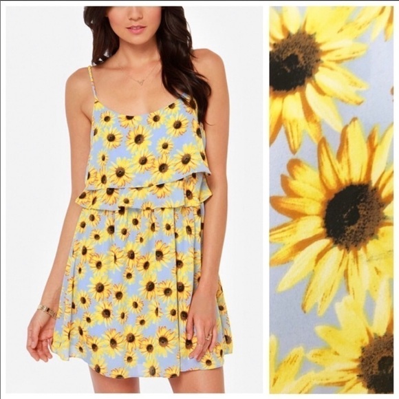 ALTAR’D STATE Sunflower Power Tiered Slip Dress Small Spring Summer Vaca Beach - Picture 1 of 8